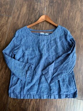 Sigrid Olsen Navy Textured Linen Top